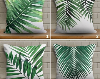 Palm Leaf Design Pillow Cover with Soft Fabric, Vivid Color Palm Leaf Cushion Case, Minimalist Palm Leaf Pillow, Tropic Leaves Cushion Cover