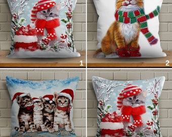 Christmas Cat Design Pillow Cover for Feline Lovers, Festive Adorable Cute Holiday Cats Home Decor, Christmas Cushion Case for Pet Lovers