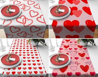 Red Hearts Table Runner, Valentine's Day Table Drape, Romantic Valentine's Day Dining Decor, Hearts Design Table Cover, Gift For Valentine's