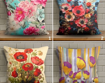 Vivid Color Flowers Pattern Pillow Cover, Soft Fabric Colorful Flowers Pillowcase, Cheerful Floral Cushion Case, Lively Spring Cushion Cover