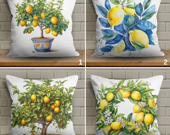 Lemon Tree Themed Pillow Cover, Botanical Pillow Elegance, Lemon Tree Cushion Cover, Lemon Orchard Motif Cushion Case, Lemon Couch Decor