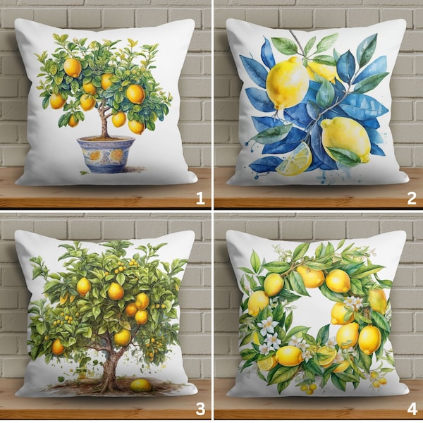 Lemon Tree Themed Pillow Cover, Botanical Pillow Elegance, Lemon Tree Cushion Cover, Lemon Orchard Motif Cushion Case, Lemon Couch Decor