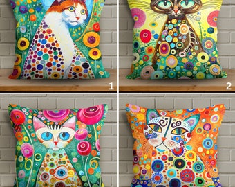 Abstract Cat Print Pillow Cover with Soft Fabric, Vivid Color Cat Pillowcase, Modern Art Decorative Cushion, Colorful Feline Cushion Cover