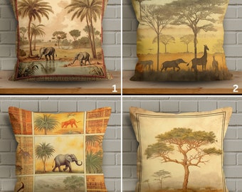 Housse de coussin safari africain avec tissu doux, coussin paysage africain aux couleurs vives, housse de coussin sur le thème des éléphants, oreiller animal sauvage africain
