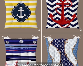 Anchor Decor Chair Cushions, Marine Table Decor Seat Cuhsions, Coastal Home Decor, Yacht Decor Cushions, Square Chair Cushion