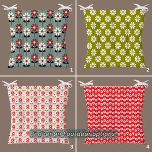 Floral Chair Pad, Green Seat Cushion, Outdoor or Indoor Puffy Cushion with Ties, Dining Chair Pad, Home Gift