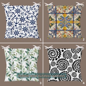 Puffy Chair Cushion, Modern Seat Pads, Nautical Garden Cushions, Indoor Outdoor Chair Pad, Tied Patio Seat Pillow