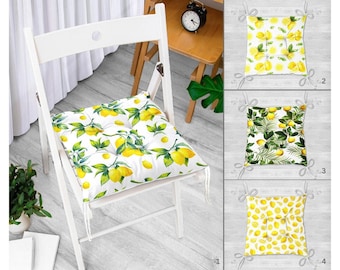 Lemon Seat Cushion, Drawstring Fluffy Chair Cushion, Stool Chair Cushion, Dining Room Chair Cushion, Outdoor Chair Pad, Lemon Decor