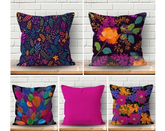 Colorful Flower Pattern Pillow Covers, Colorful Abstract Flower Pillow Covers, Magenta Pillows, Comfy Cushion Case, 18x18 Pillows Covers