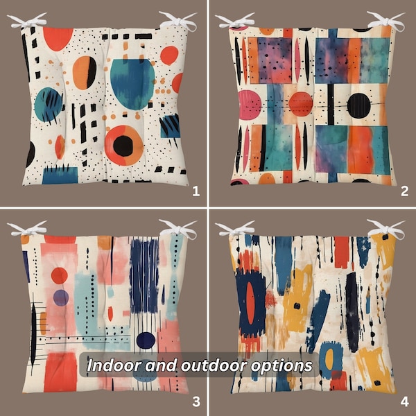 Abstract Patterned Outdoor and Indoor Chair Cushions, Chair Cushions With Ties, Seat Pads For Outdoor, Square Chair Cushion