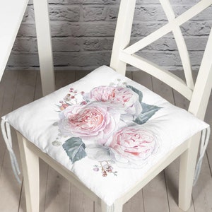 Floral Chair Cushion and Runner Set, Flower Runner and Chair Pads, Floral Chair Pads and Table Runner, Square Chair Cushion 2