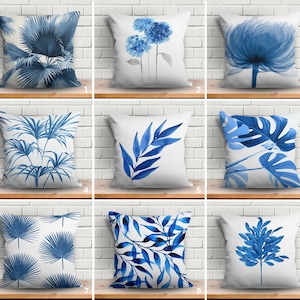 Blue Leaves Pillow Case, Leaf Design Cushion Cover, Tree-Inspired Throw Pillow, Comfy Decorative Home Accent in Blue Tones