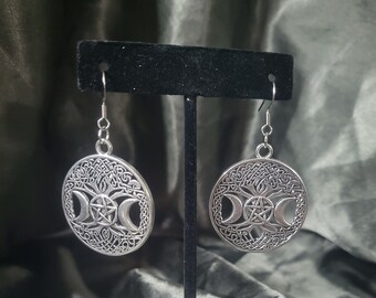 Triple Moon Goddess Earrings - Goddess Hekate