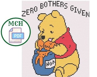 Winnie the Pooh Punto de cruz, Cero molestias dadas, Punto de cruz para principiantes, Punto de cruz atrevido, Lindo