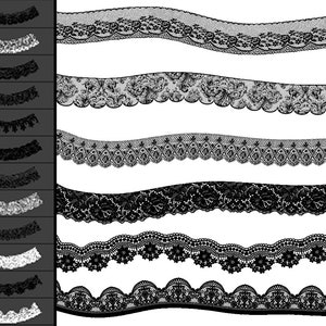 Peut inclure: Ensemble de dix motifs de dentelle noire et blanche. Les galons de dentelle sont ondul&eacute;s et pr&eacute;sentent diff&eacute;rents motifs.