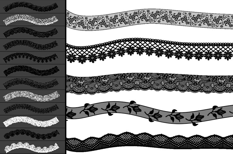 Peut inclure: Ensemble de dix motifs de dentelle noire et blanche. Les motifs sont tous ondul&eacute;s et pr&eacute;sentent des motifs diff&eacute;rents.