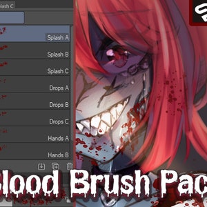 Anime Blood brush pack for Clip Studio Paint,  blood brush clip studio paint, Clip Studio anime brushes, Blood brushes, Halloween Brush set,