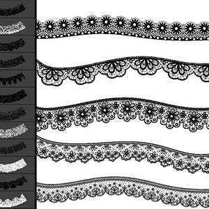 Peut inclure: Un ensemble de cinq motifs de dentelle noire et blanche. Les motifs de dentelle sont tous diff&eacute;rents et pr&eacute;sentent divers motifs, notamment des fleurs et des volutes.