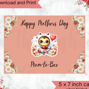 Cartão de Dia das Mães Sweet Mom to Bee, download digital, cartão de Dia das Mães para impressão, comemoração de futuras mamães, presente para mamãe, presente de gravidez