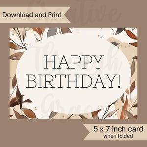 Cartão de aniversário floral elegante para impressão, cartão de aniversário para impressão em casa, cartão de aniversário digital