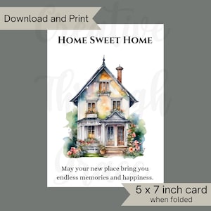 Biglietto d'auguri per la nuova casa in acquerello, download digitale di Home Sweet Home, biglietto stampabile, regalo di inaugurazione della casa