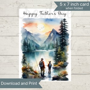 Vater und Sohn Angeln Vatertagskarte, Geschenk für Papa, Digitaldruck, Aquarell,