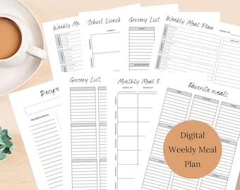 Weekly Meal Planner, Grocery List, School Lunch (Digital Download)