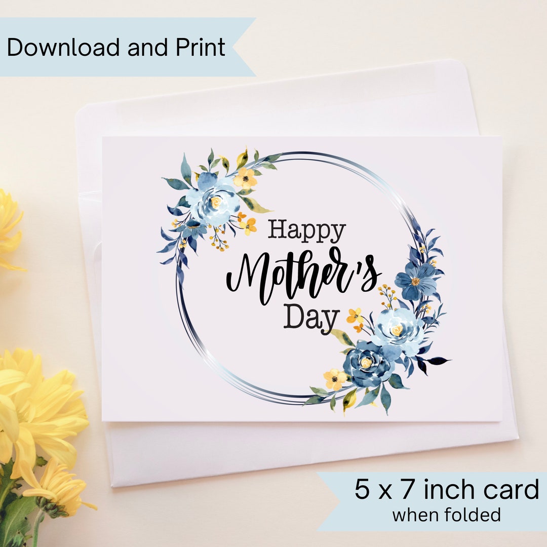 Blue Floral Mother's Day Card, Watercolor Flowers (digital Download) - Etsy