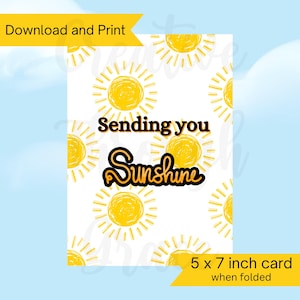 Sending you Sunshine Printable Greeting Card, Digital Download, Encouragement Gift