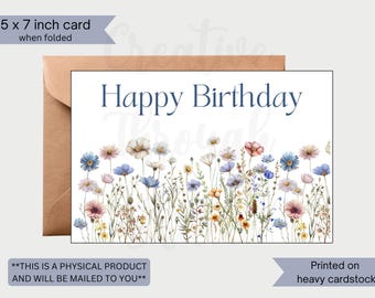 Wildflower Birthday Card, Elegant Greeting Card with Envelope