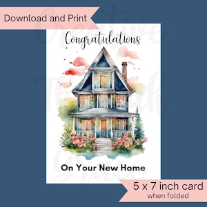 Watercolor Congratulations on Your New Home Digital Download Greeting Card, New Home Card, Housewarming Gift