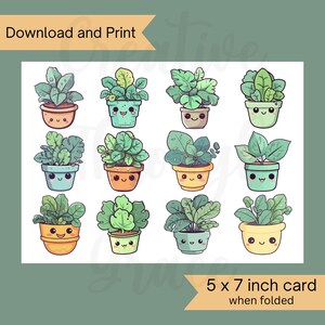 Cartão digital em branco de plantas felizes, presente para amantes de plantas, download digital, cartão para qualquer ocasião