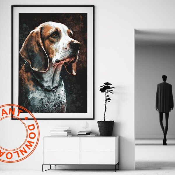 Original Ai Art - Dogs -  Beagle 01  - Airt |Printable |Poster| Digital | Instant Download | Wall Art | Home Décor | Ukiyo-e |