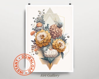Original Ai Art - Botanical - Geometrical 05 - Airt |Printable |Poster| Digital | Instant Download | Wall Art | Home Décor | Boho |