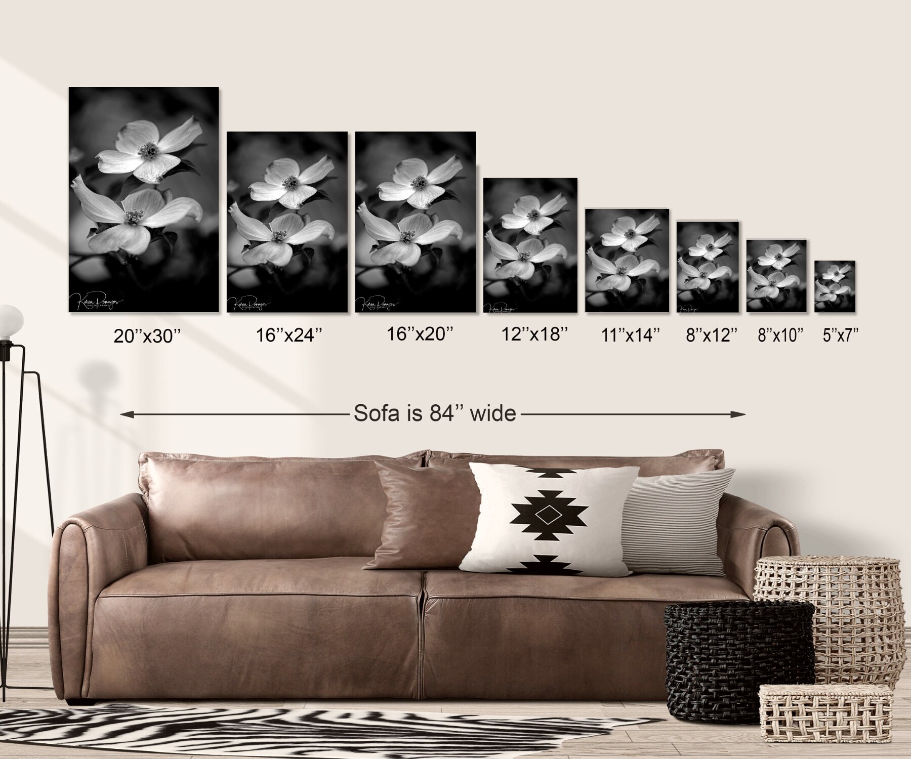 Dogwood Flower Black and White Photo Print, Dark Moody Floral