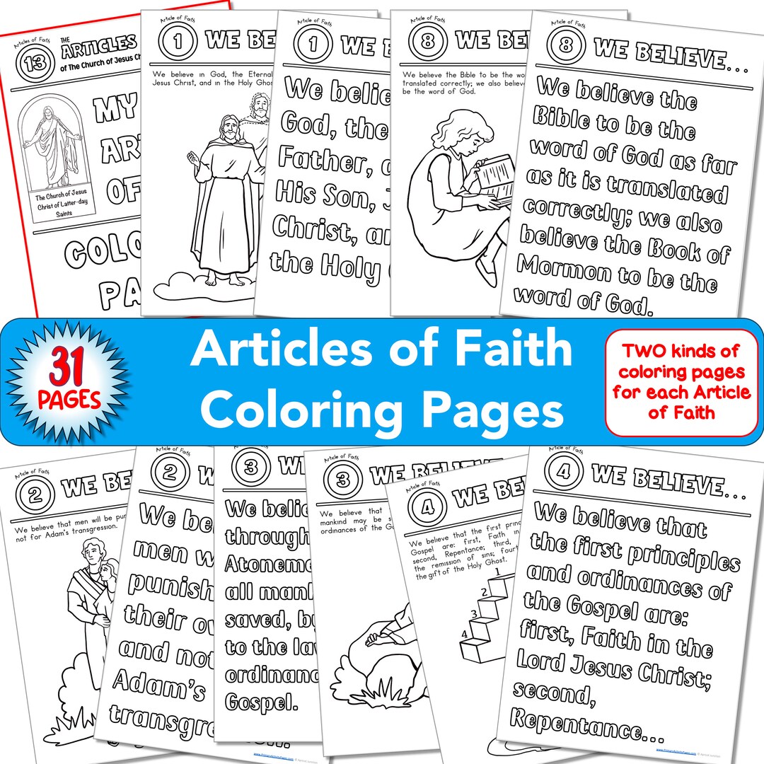 ARTICLES OF FAITH Coloring Pages 31 Full-size Pages Digital Memorize ...