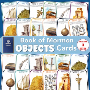 Tarjetas de Objetos del Libro de Mormón SUD, 3 tamaños, descarga digital, imprimible, Días de Primaria, YM/YW, Seminario, actividades, FhE, diseño colorido, pdf