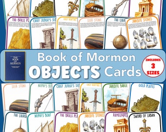 LDS Book of Mormon Objects Cards, 3 sizes, digital download, printable, Primary Days, YM/YW, Seminary, activities, FhE, colorful design, pdf
