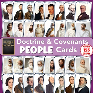 Tarjetas de personas de Doctrina y Convenios de la Iglesia SUD, 3 tamaños, descarga digital, imprimibles, Días de la Primaria, JM/JM, Seminario, actividades, FhE, diseños coloridos, PDF, doctrina