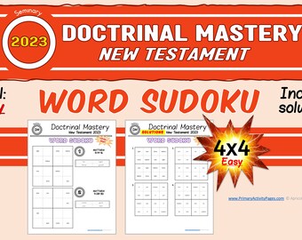 4X4 WORD SUDOKU easy 2023 Doctrinal Mastery New Testament Puzzles Printable Learn Scripture Passages Key Phrases Fun LDS Seminary Activity