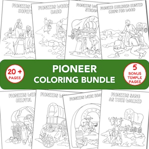 LDS Pioneer Day Coloring Pages, &quot;Mormon&quot; Pioneers, full-page hand-drawn illustrations, printable PDF, Primary fun activity, digital download
