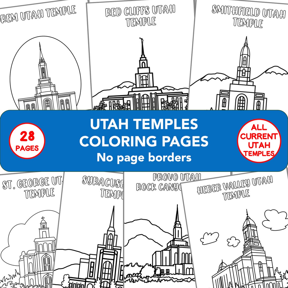 LDS All Utah Temples BUNDLE, No Borders, Coloring Pages, Full-page Hand ...