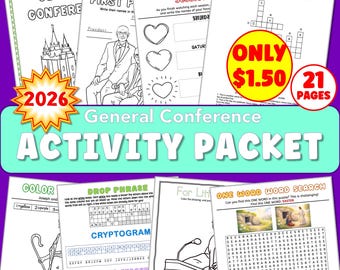 ACTIVITY PACKET General Conference April 2026 full-sized 21 pages puzzle word search coloring page activities learn engage fun participate