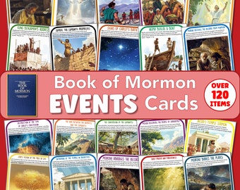 LDS Book of Mormon Events Cards, 3 sizes, digital download, printable, Primary Days, YM/YW, Seminary, activities, FhE, colorful designs, pdf