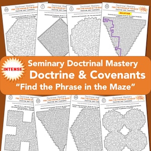 LDS D&C INTENSE Mazes, Doctrine and Covenants Doctrinal Mastery, 24 Full Page Printable, Scripture Passages Key Phrases Seminary Activity