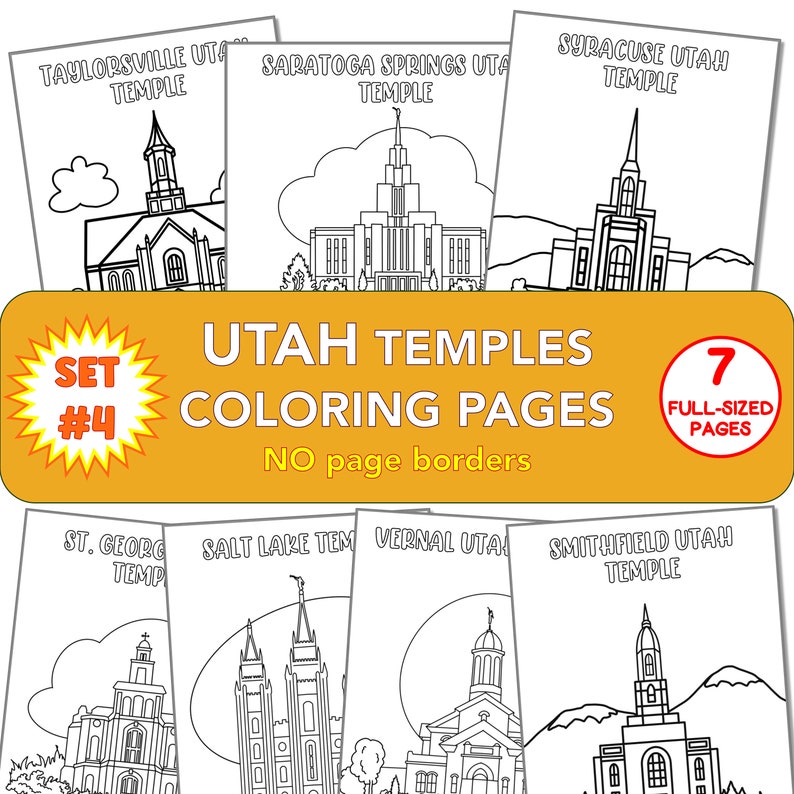 LDS SET #4 Utah Temples, 7 Coloring Pages, No Borders, Full-page Hand ...