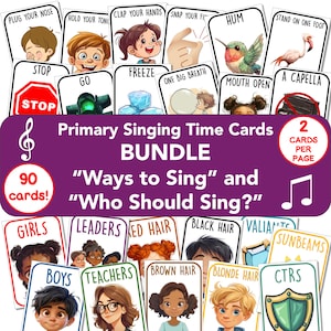 PACCHETTO LDS Singing Time; 2 carte/pagina, "Chi dovrebbe cantare?" & Attività stampabile "Modi per cantare", aiuto di Music Leader, download digitale, colorato