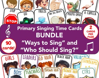 LDS Singing Time BUNDLE; 2 cards/page, "Who Should Sing?" & "Ways to Sing" printable activity, Music Leader help, digital download, colorful