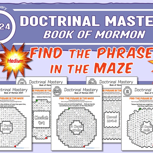 Fun MAZES 24 Full Page 2024 Doctrinal Mastery Book of Mormon Printable Learn Scripture Passages Key Scripture Phrases LDS Seminary Activity