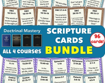 LDS Bundled BoM, D&C, OT, NT, Seminary Doctrinal Mastery Scripture Passages and Key Scripture Phrases, 3x2 cards, memorize, digital download
